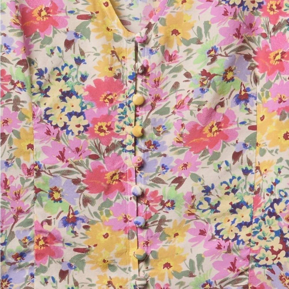 Gap Crepe Flutter-Sleeve Top Spring Multi Floral V Neck Short Sleeve Small Crop - Picture 3 of 13